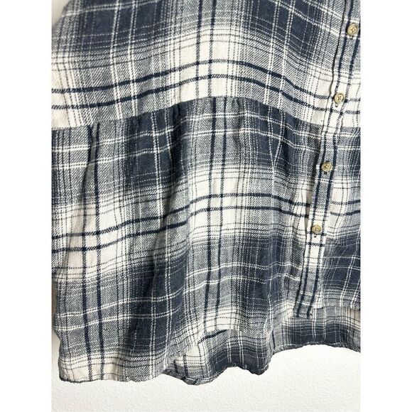 American Eagle Women’s Plaid Flannel Button Down Shirt Navy Blue Size M *Notes - Picture 4 of 14